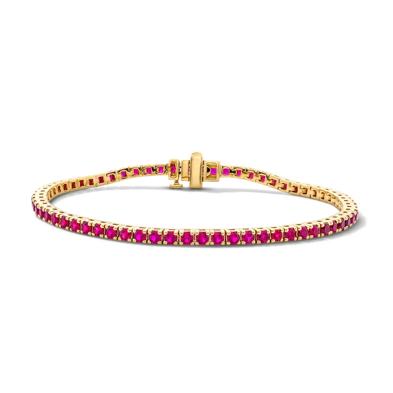 Main Image 1 of Lab-Created Ruby Tennis Bracelet in Sterling Silver with 10K Gold Plate
