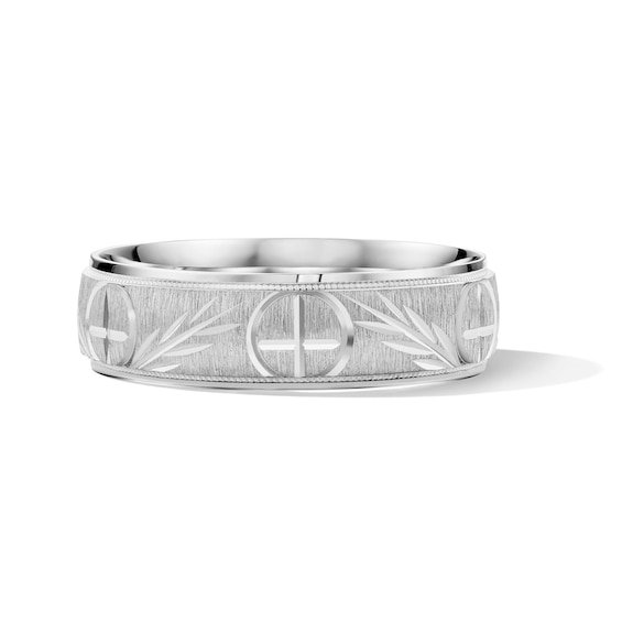 Diamond-Cut Patterned Wedding Band Sterling Silver