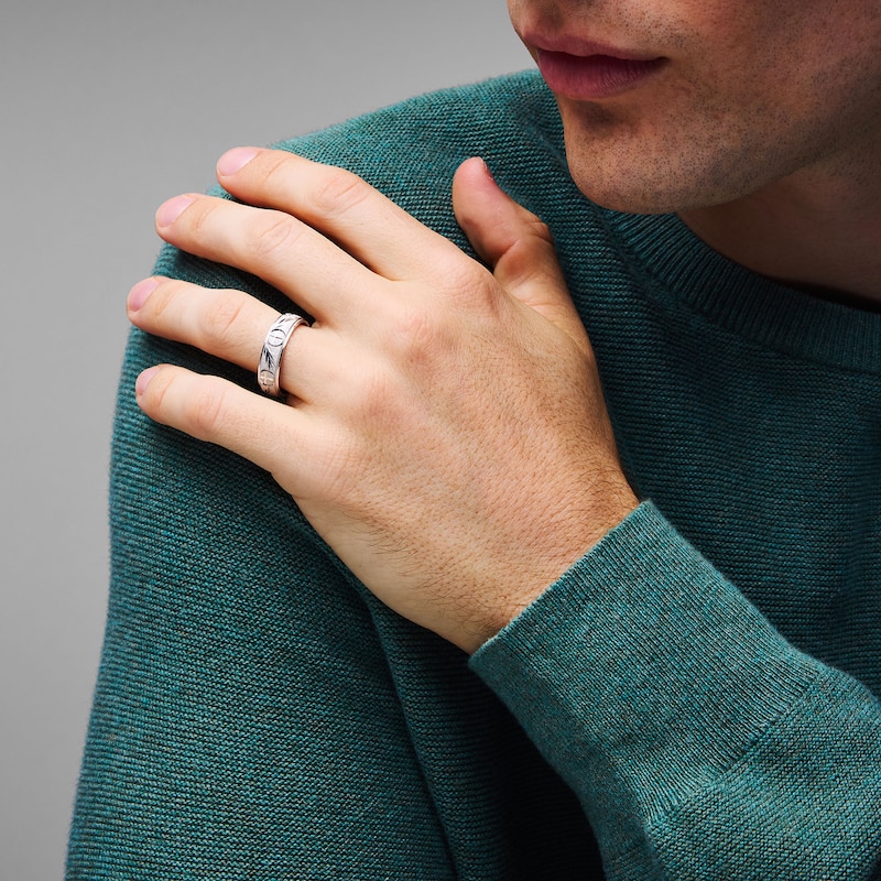Main Image 2 of Diamond-Cut Patterned Wedding Band in Sterling Silver