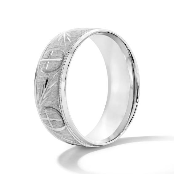 Diamond-Cut Patterned Wedding Band Sterling Silver