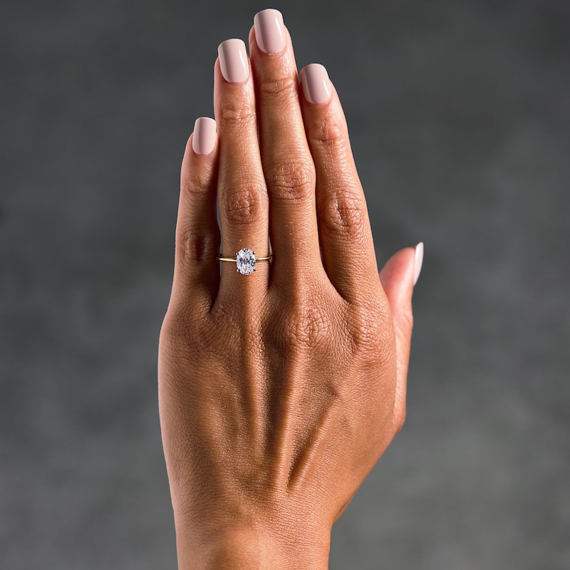 Main Image 2 of 1-3/4 CT. T.W. Oval Certified Lab-Grown Diamond Hidden Frame Engagement Ring in 14K Gold (F/VS2)