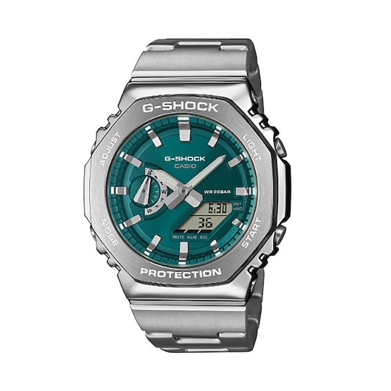 Men's Casio G-Shock G-Steel Hybrid Watch with Green Dial and Stainless Steel Bracelet (Model: Gm2110D-3A1)