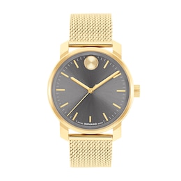 Men's Movado Bold® Analog Watch with Gunmetal Dial and Gold-Tone IP Stainless Steel Mesh Bracelet (Model: 3601309)