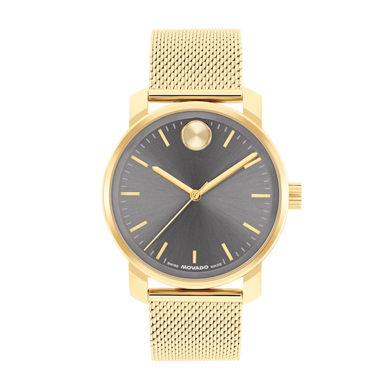 Men's Movado Bold® Analog Watch with Gunmetal Dial and Gold-Tone IP Stainless Steel Mesh Bracelet (Model: 3601309)