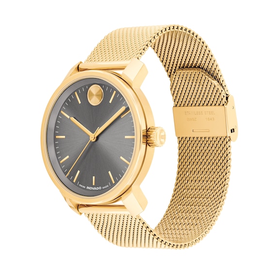 Men's Movado Bold® Analog Watch with Gunmetal Dial and Gold-Tone IP Stainless Steel Mesh Bracelet (Model: 3601309)