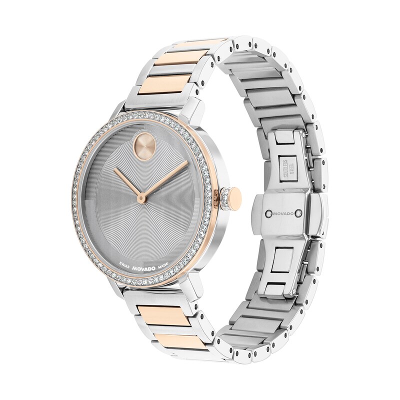 Main Image 2 of Ladies’ Movado Bold® Evolution 2.0 Two-Tone Rose IP Analog Watch with Grey Dial and Crystal Bezel (Model: 3601283)