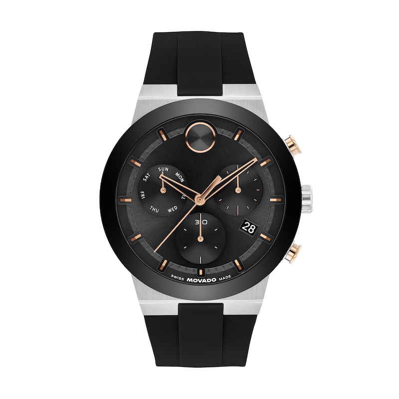 Main Image 1 of Men's Movado Bold® Fusion Chronograph Watch with Black Dial and Black Silicone Strap (Model: 3601330)