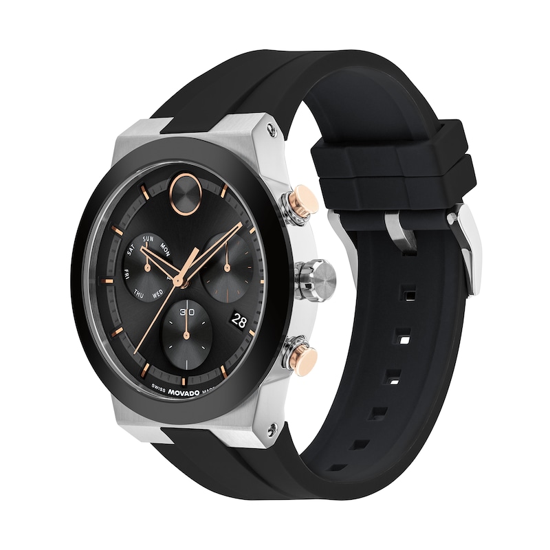 Main Image 2 of Men's Movado Bold® Fusion Chronograph Watch with Black Dial and Black Silicone Strap (Model: 3601330)
