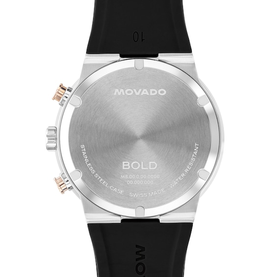 Men's Movado Bold® Fusion Chronograph Watch with Black Dial and Black Silicone Strap (Model: 3601330)
