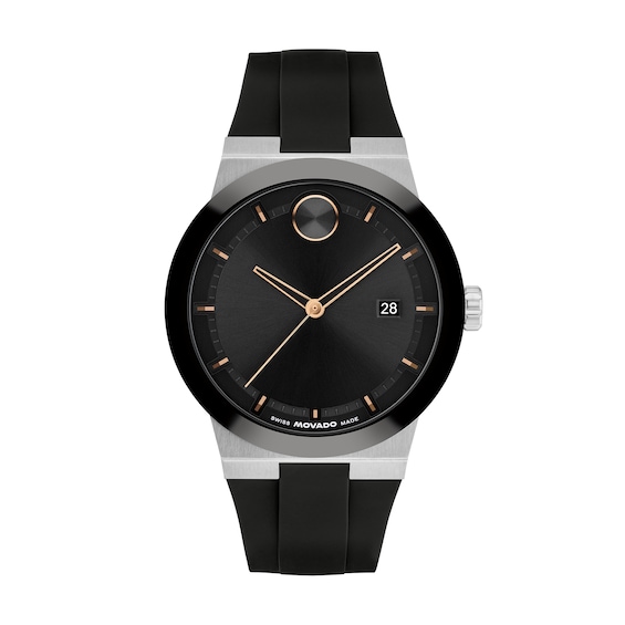 Men's Movado Bold® Fusion Analog Watch with Black Dial and Black Silicone Strap (Model: 3601079)