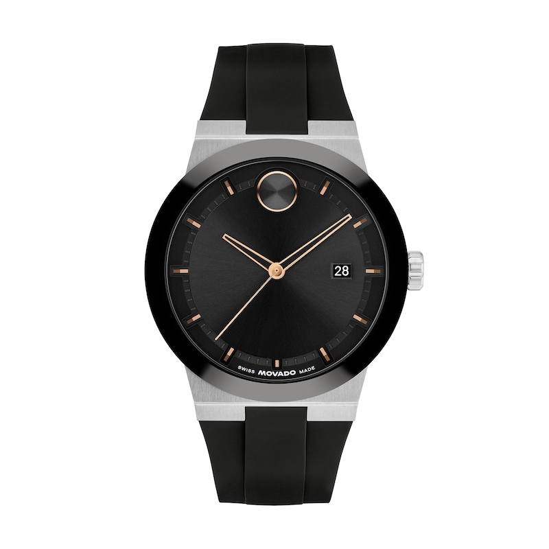 Main Image 1 of Men's Movado Bold® Fusion Analog Watch with Black Dial and Black Silicone Strap (Model: 3601079)