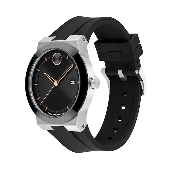 Men's Movado Bold® Fusion Analog Watch with Black Dial and Black Silicone Strap (Model: 3601079)