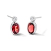 Thumbnail Image 1 of Oval Garnet and Lab-Grown Diamond Stud Earrings in Sterling Silver