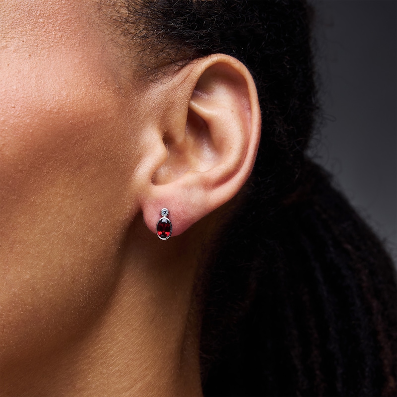 Main Image 2 of Oval Garnet and Lab-Grown Diamond Stud Earrings in Sterling Silver