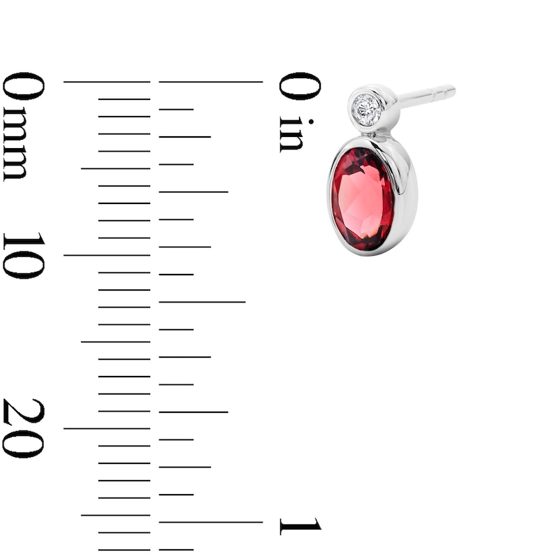 Main Image 3 of Oval Garnet and Lab-Grown Diamond Stud Earrings in Sterling Silver