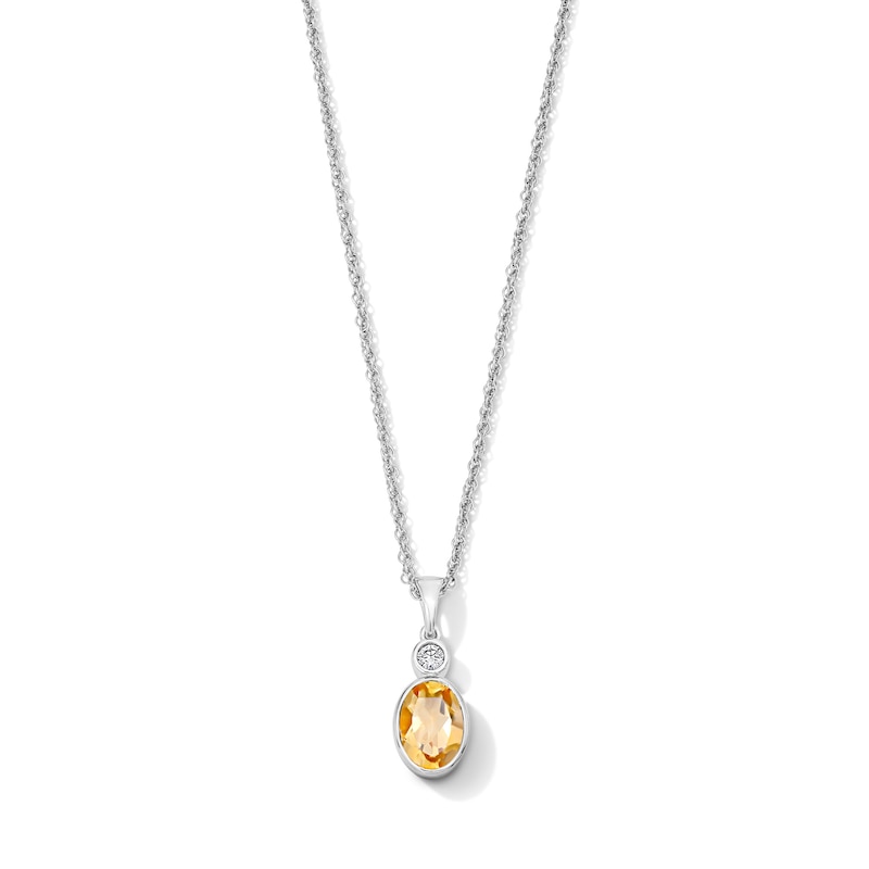 Main Image 1 of Oval Citrine and Lab-Grown Diamond-Accent Pendant in Sterling Silver