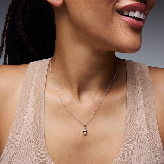 Oval Citrine and Lab-Grown Diamond-Accent Pendant in Sterling Silver