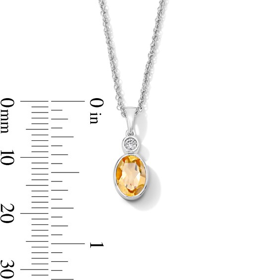 Oval Citrine and Lab-Grown Diamond-Accent Pendant in Sterling Silver