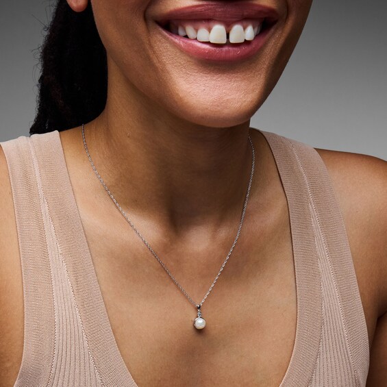 7.0mm Freshwater Cultured Pearl and Lab-Grown Diamond-Accent Pendant in Sterling Silver