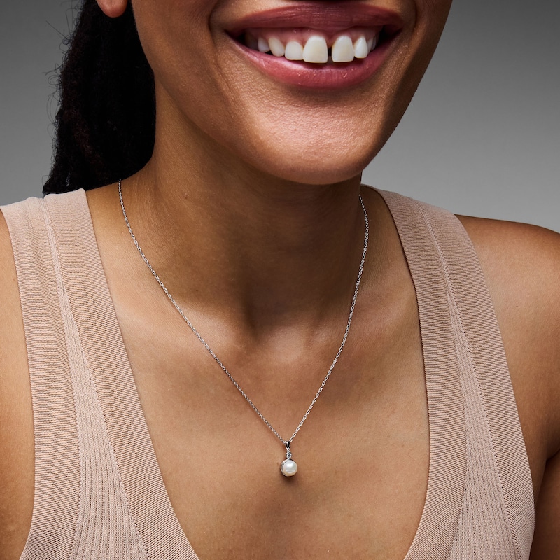 Main Image 2 of 7.0mm Freshwater Cultured Pearl and Lab-Grown Diamond-Accent Pendant in Sterling Silver