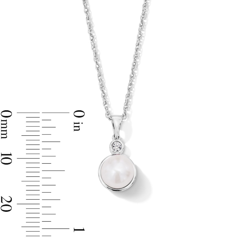 Main Image 4 of 7.0mm Freshwater Cultured Pearl and Lab-Grown Diamond-Accent Pendant in Sterling Silver