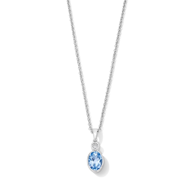 Main Image 1 of Oval Blue Lab-Created Spinel and Lab-Grown Diamond-Accent Pendant in Sterling Silver