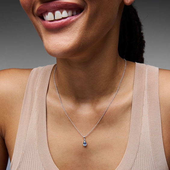 Oval Blue Lab-Created Spinel and Lab-Grown Diamond-Accent Pendant in Sterling Silver
