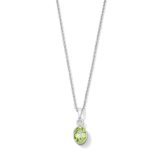 Oval Peridot and Lab-Grown Diamond-Accent Pendant in Sterling Silver
