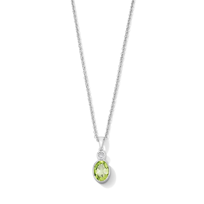 Main Image 1 of Oval Peridot and Lab-Grown Diamond-Accent Pendant in Sterling Silver
