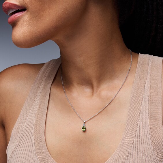 Oval Peridot and Lab-Grown Diamond-Accent Pendant in Sterling Silver