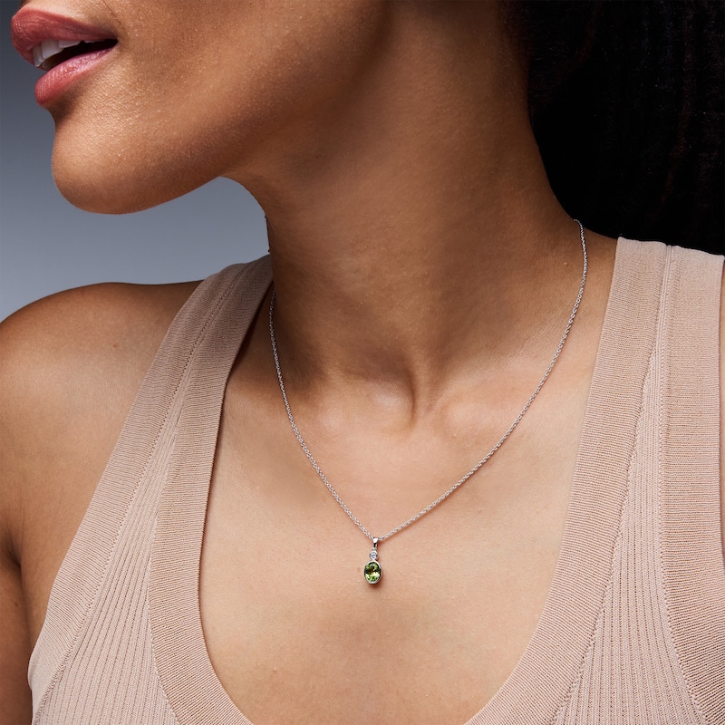 Main Image 2 of Oval Peridot and Lab-Grown Diamond-Accent Pendant in Sterling Silver