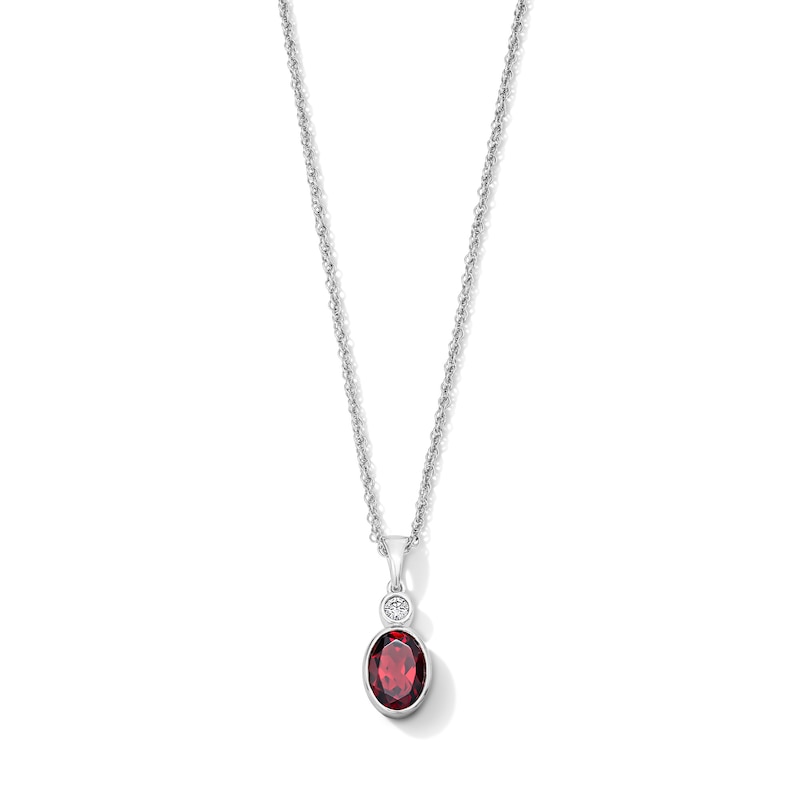 Main Image 1 of Oval Garnet and Lab-Grown Diamond-Accent Pendant in Sterling Silver