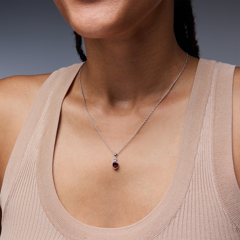 Main Image 2 of Oval Garnet and Lab-Grown Diamond-Accent Pendant in Sterling Silver