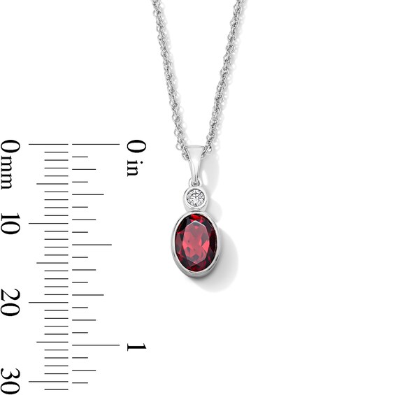 Oval Garnet and Lab-Grown Diamond-Accent Pendant in Sterling Silver