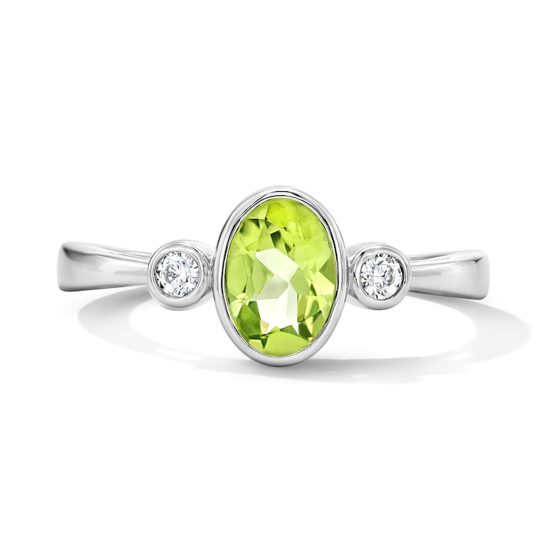 Main Image 1 of Oval Peridot and 1/15 CT. T.W. Lab-Grown Diamond Ring in Sterling Silver