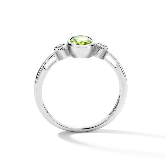 Oval Peridot and 1/15 CT. T.w. Lab-Grown Diamond Ring in Sterling Silver