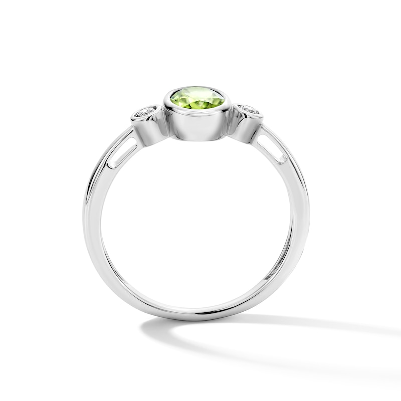 Main Image 3 of Oval Peridot and 1/15 CT. T.W. Lab-Grown Diamond Ring in Sterling Silver