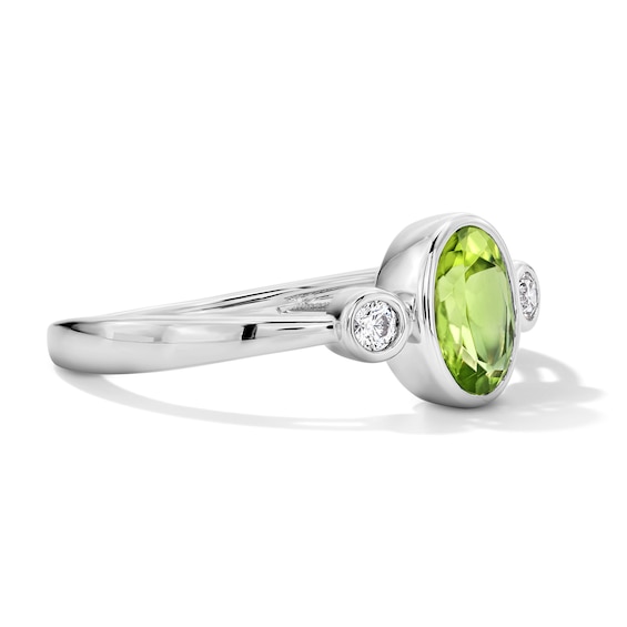 Oval Peridot and 1/15 CT. T.w. Lab-Grown Diamond Ring in Sterling Silver