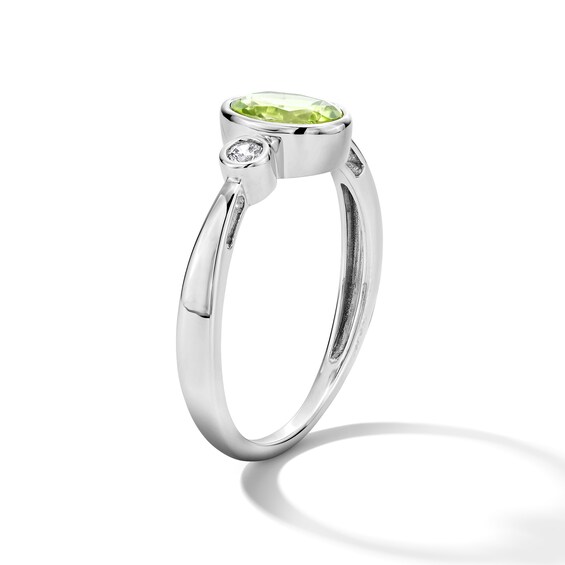Oval Peridot and 1/15 CT. T.w. Lab-Grown Diamond Ring in Sterling Silver
