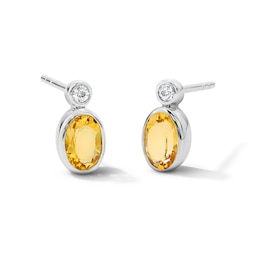 Oval Citrine and Lab-Grown Diamond Stud Earrings in Sterling Silver