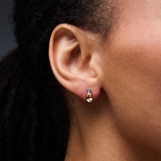 Oval Citrine and Lab-Grown Diamond Stud Earrings in Sterling Silver