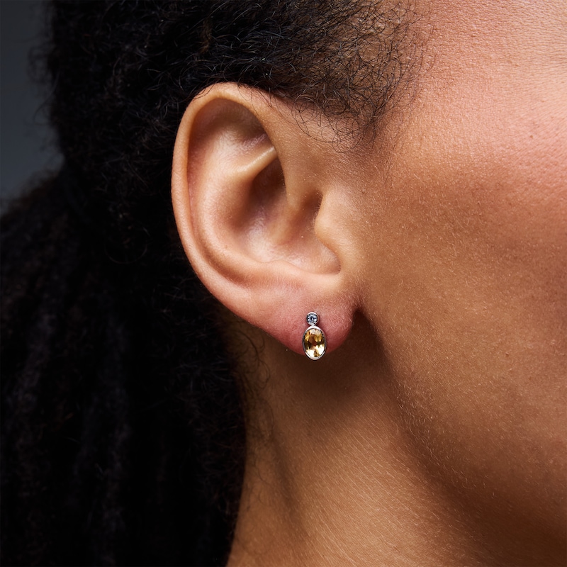 Main Image 2 of Oval Citrine and Lab-Grown Diamond Stud Earrings in Sterling Silver