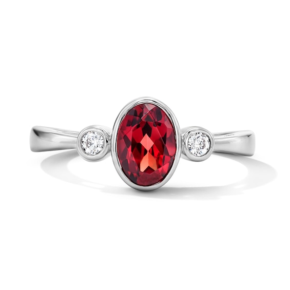 Oval Garnet and 1/15 CT. T.w. Lab-Grown Diamond Ring in Sterling Silver