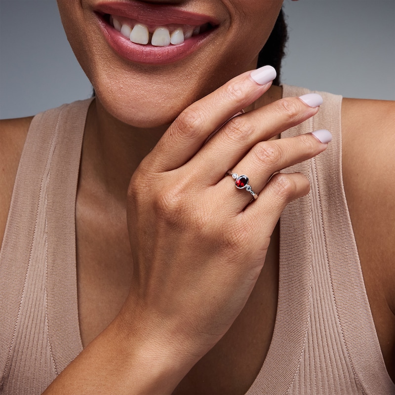 Main Image 2 of Oval Garnet and 1/15 CT. T.W. Lab-Grown Diamond Ring in Sterling Silver