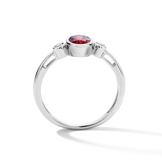 Oval Garnet and 1/15 CT. T.w. Lab-Grown Diamond Ring in Sterling Silver