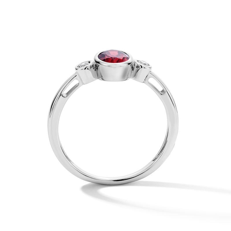 Main Image 3 of Oval Garnet and 1/15 CT. T.W. Lab-Grown Diamond Ring in Sterling Silver