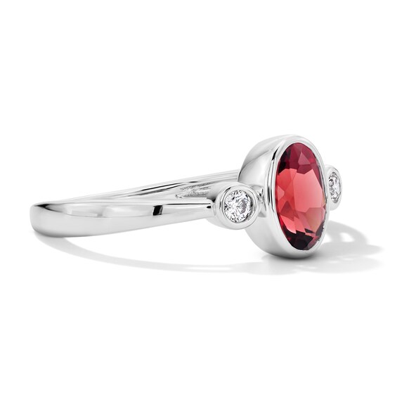 Oval Garnet and 1/15 CT. T.w. Lab-Grown Diamond Ring in Sterling Silver