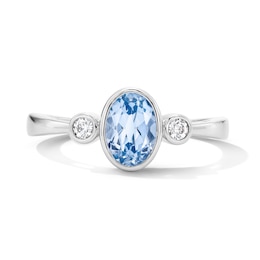 Oval Blue Lab-Created Spinel and 1/15 CT. T.W. Lab-Grown Diamond Ring in Sterling Silver