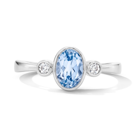 Oval Blue Lab-Created Spinel and 1/15 CT. T.w. Lab-Grown Diamond Ring in Sterling Silver