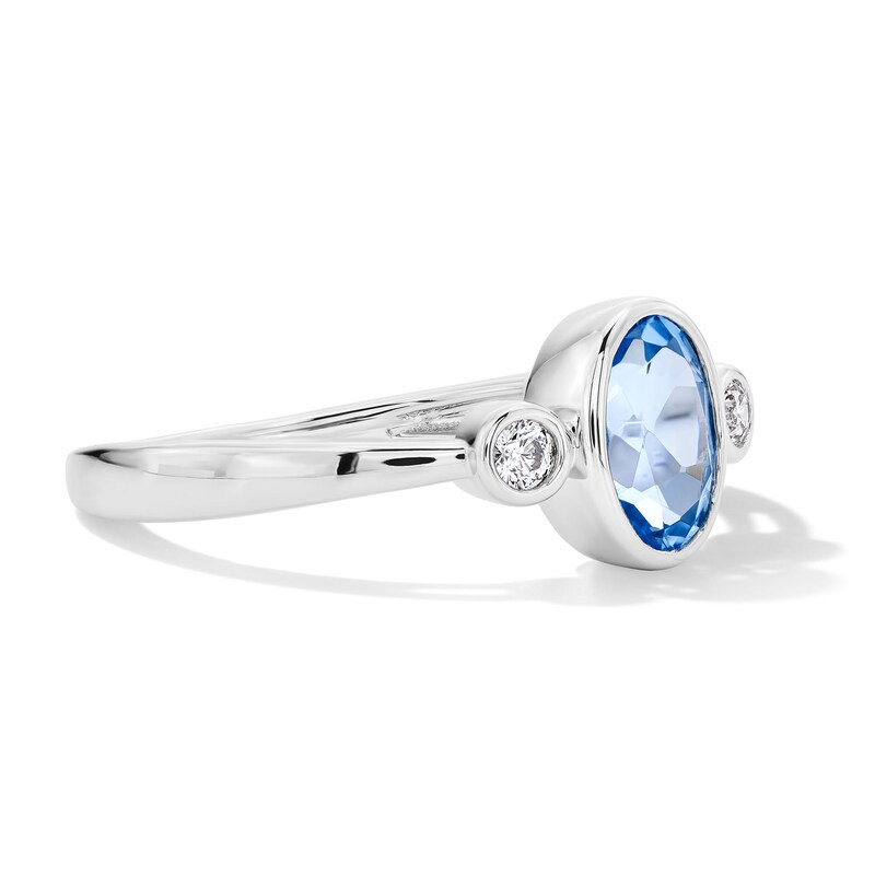 Main Image 3 of Oval Blue Lab-Created Spinel and 1/15 CT. T.W. Lab-Grown Diamond Ring in Sterling Silver